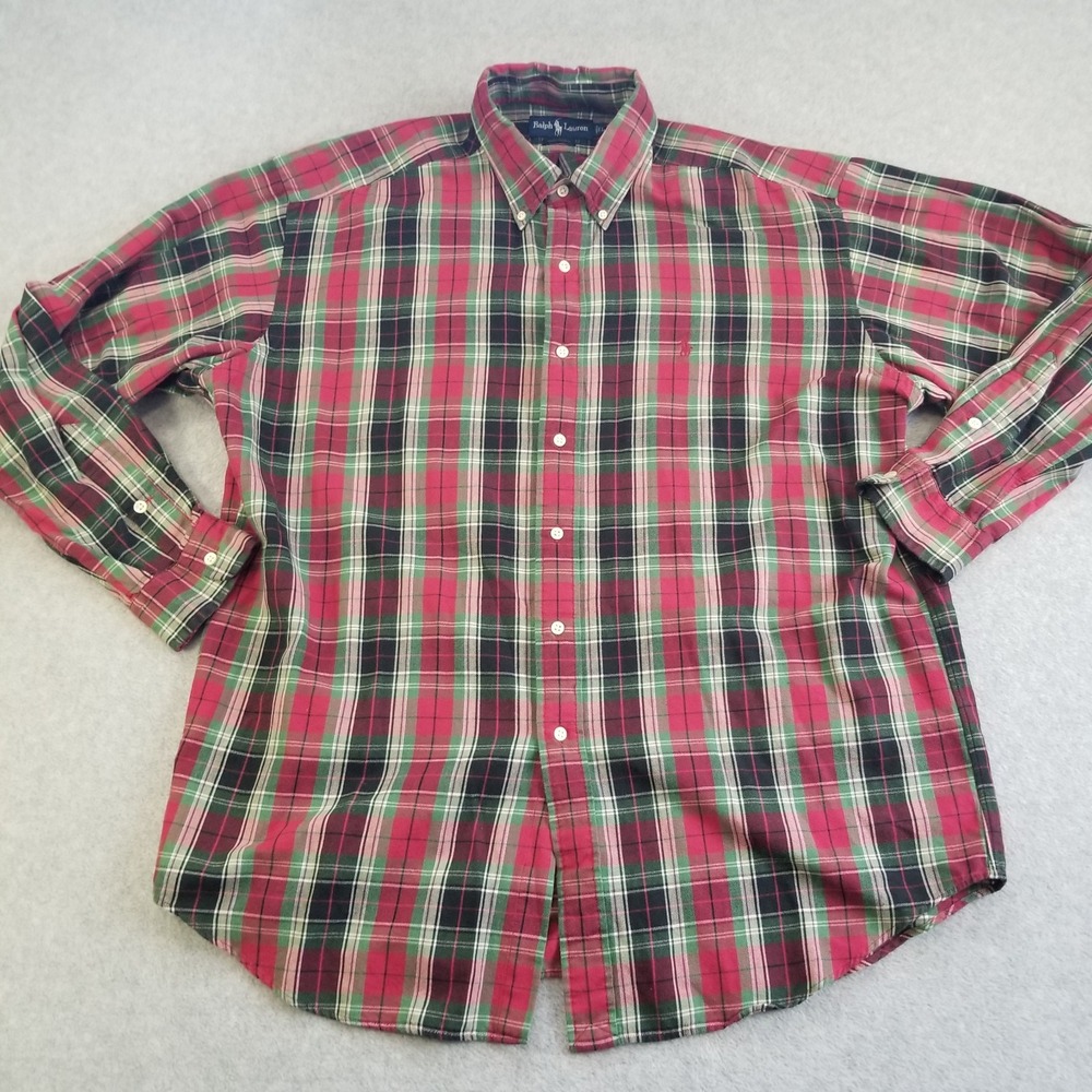Polo Ralph Lauren Shirt Mens Large Red Plaid Blake Button Down Cotton Casual VTG